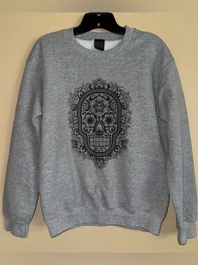 OBEY Gray Sugar Skull Dia de Los Muertos Sweatshirt Pullover Size S